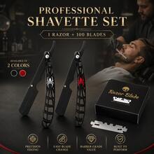 Professional Barber Shavette Straight Razor Set For Men, Hollow Out Spider Pattern Foldable Shaving Razor, Easy Blade Swap Design, Includes 100 Replacement Blades, Salon Precision Edging Grooming Tool, Gift For Barbers & Bearded Men - Multi-color - View 3