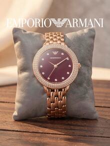 Emporio Armani AR11491 Rosa Series Women's Quartz Watch Rose Gold Steel Band Purple Dial Crystal Inlaid Small Round Dial - Burgundy - View 2