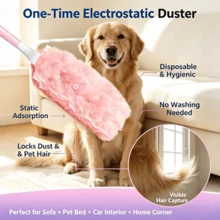 31/1pc/Set Pink Disposable Electrostatic Duster Replacement Heads/Handle, 360° Electrostatic Dust Adsorption Head, Traps Dust & Pet Hair, Suitable For Furniture, Keyboard, Bookshelf, Car Interior Home Cleaning Tool, Multi-Scene Dust Removal Supplies For Home & Vehicle - Pink - View 3
