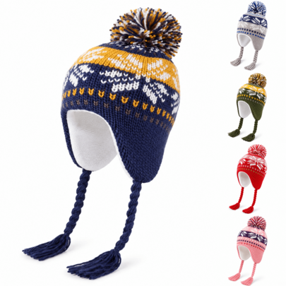 Wintermützen für Kleinkind Jungen und Mädchen mit Ohrenklappen, Fleece gefütterte Strickmütze