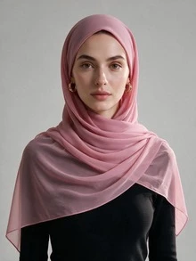 1pc Solid Color Women's Scarf, Casual Daily Headscarf, Chiffon Hijab Suitable For Daily Wear - Dusty Pink - View 1