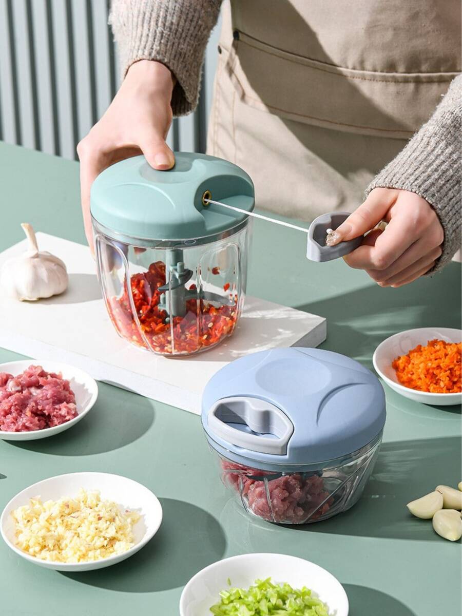 Manual Meat Grinder/Garlic Chopper (900ml/500ml) - Rotating Garlic Cutter, Suitable For Vegetables, Ginger, Fruits, Nuts And Spices; Professional Onion/Carrot Slicer/Chopper Tool; Efficient Kitchen Helper, No Electricity Required, Essential Cooking Supplies For Home.