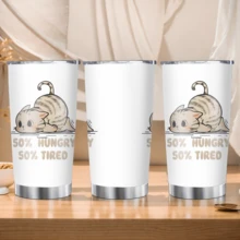 1/5pcs 20oz Stainless Steel Insulated Tumbler, Sleepy Tired Tabby Cat Slogan Print, Leak‑Proof Sealed Lid, Portable Thermal Cup For Office Break, Home Relaxation, Casual Outing, Daily Drinkware Use - Lazy, Hungry, and Tired Cat - View 2