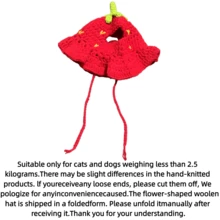 Cute Strawberry Crochet Pet Hat, Handmade Fruit Shaped Hat With Ear Holes And Ties, Suitable For Cat Photo Props, Party, Birthday And Daily Dress Up - Multicolor - View 9