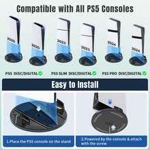 Vertical Stand For P5 Original/Slim/Pro Disc And Digital Editions, 2-Hour Dual Controller Charging Station, 9 RGB Lighting Modes, LED Charging Indicator And Headphone Holder, Black - View 4