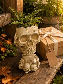 Outdoor Garden Skull Planter, Gothic Style Flower Pot, Halloween Porch Decor, Yard, Patio, Balcony, Garden Table Decorative Succulent Plant Pot, Spooky Plant Pot Home Decor - B - View 9