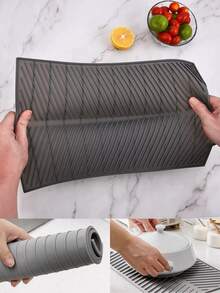 Silicone Dish Drying Mat, Extra Wide Edge Design, Non-Slip Kitchen Countertop Drainage Pad, Suitable For Plates, Bowls, Cookware, Soft Durable And Odor-Resistant - Multiple Styles and Colors - View 8
