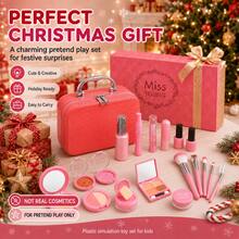 Christmas Kids Pretend Makeup Set, Plastic Simulated Makeup Toy Gift Box With Carrying Storage Case - Multicolor - View 7