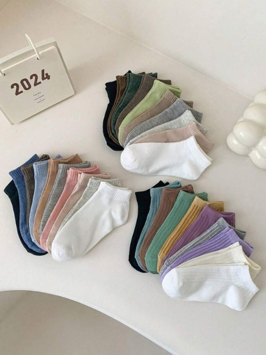 30/20/15/10/5 Pairs Unisex Ankle Socks: Black, White, Grey Colors, Lace Bows, Heart Patterns, Striped Style, Soft Comfortable Casual Multi-Functional Student Ankle Socks, Suitable For Daily Use, Randomly Mixed Colors - Multicolor - View 1