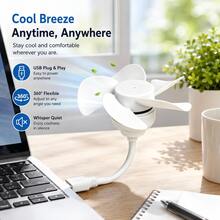 USB Mini Fan, Portable Mini Fan, 5-Blade Flexible Rotating Personal Fan, Office Small Fan, Travel Small Fan For Home And Office, Suitable For Laptops, Desktop Computers, Power Banks, Desktop Equipment, Offices And Bedrooms. Portable Mini Fan - White - View 8