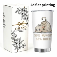 1/5pcs 20oz Stainless Steel Insulated Tumbler, Sleepy Tired Tabby Cat Slogan Print, Leak‑Proof Sealed Lid, Portable Thermal Cup For Office Break, Home Relaxation, Casual Outing, Daily Drinkware Use - Lazy, Hungry, and Tired Cat - View 12