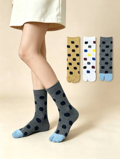 1/3 Pairs Fun Personalized Contrast Color Large Polka Dot Breathable Toe Socks