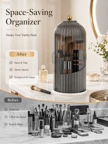 360° Rotating Makeup Brush Holder With A Transparent Lid; A Desktop Organizer That Also Serves As Storage For Toothpaste, Jewelry, Or Perfume; An Ideal Choice For Gifts (Including Christmas) And Home Decor. - Multicolor - View 3