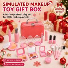 Christmas Kids Pretend Makeup Set, Plastic Simulated Makeup Toy Gift Box With Carrying Storage Case - Multicolor - View 9