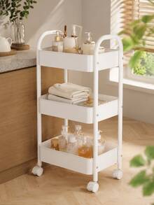 2-Tier/3-Tier Mobile Multi-Function Storage Cart, Metal Storage Organizer Rack With 360° Lockable Casters, Mesh Storage Shelves, Suitable For Kitchen, Bathroom, Laundry Room, Office, Craft, Snack Storage, Black/White Small Space Home Storage Rack - Multicolor - View 4