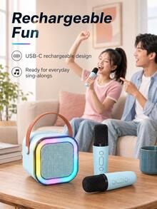 AXNEN Mini Portable Karaoke Machine, Bluetooth 5.3 Wireless Speaker With 2 Wireless Microphones, Colorful RGB Lights, Voice Effects And Vocal Removal, Supports TF Card/AUX/USB Playback, 5W Speaker For Home Karaoke, Parties And Gifts - View 6