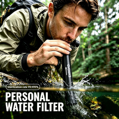 EXROAD Outdoor Water Filter, Straw Water Filter, Portable Water Filter, Emergency Survival Water Purifier For Prepper Emergency Equipment Camping Supplies Hiking CampingEmergency Survival Water Straw, Portable Water Filter System