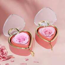 Heart-Shaped Rotating Jewelry Box With Soap Rose Flower, Rotating Heart Ring Gift Box, Valentine's Day Birthday Gift For Her/Girlfriend/Wife, Commemorative Storage Box (Jewelry Not Included) - Multicolor - View 6