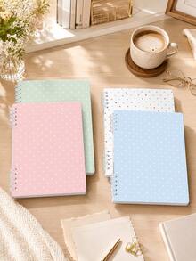 A5 波點線條螺旋筆記本，返校季校園風極簡波點筆記本－黑白封面，適用於辦公、日誌、日記、行程規劃；便攜筆記本，適合學生、旅行與日常使用。返校季必備文具，亦適用於記錄音樂理論知識與鋼琴練習樂譜。 - 彩色 - 查看 3