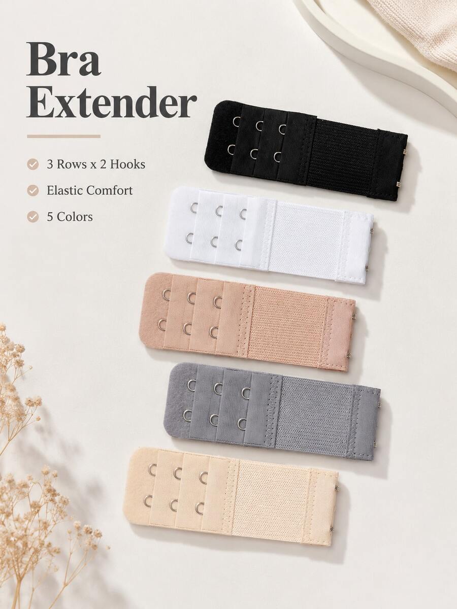 5pcs Multi-Color Bra Extender 3-Row 4-Hook Elastic Band Lingerie Extension Buckle Stainless Steel Back Hook Adjuster - Multicolor - View 1
