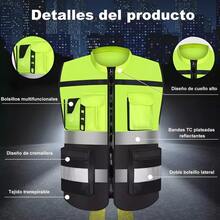 High-Visibility Reflective Vest With Zipper And Pockets, Unisex, Suitable For Construction Sites, Drivers, And Warehouse Work; Available In 3 Colors. - Green - View 9