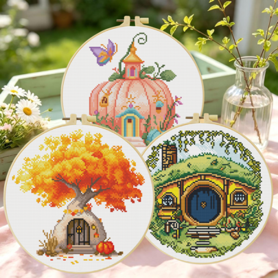 14CT Bedrukte Kruissteekset met Borduurring, Grottenthema, Geschikt voor Volwassen Beginners Ontspannend DIY-project, Inclusief Stof, Borduur naalden, Borduurdraad en Patroon, Handgemaakt Wanddecoratie Cadeau, 28x28cm/11.02x11.02in