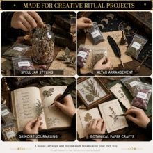 35 Labelled Dried Botanical Packs With Feather, Bell, Decorative Spoon And Parchment Sheets, Witchcraft Craft & Ritual Altar Supplies, Boxed Set For Adults - 35pcs - View 4