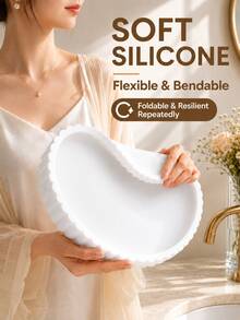 1 pieza Bandeja de tocador redonda con borde ondulado color crema blanco, caja de almacenamiento elegante para joyas, fragancias y velas, decoración moderna para escritorio del hogar, encimera de baño y exhibición de fragancias del hogar, organizador de cajones, decoración de habitación, almacenamiento de joyas, estante de joyas, regalo - Multicolor - Ver 2