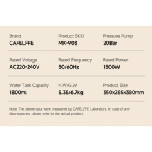 CAFELFFE 義式咖啡機、研磨一體咖啡機 20BAR、冷熱沖泡、奶泡器、內建研磨機、蒸氣功能、觸控螢幕、自清潔功能 不銹鋼機身、44級研磨精度、1.8升水箱、110g豆倉 家庭、辦公室、咖啡愛好者 - 歐規F型插(220-240V) - 查看 3