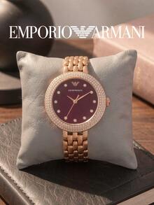 Emporio Armani AR11491 Rosa Series Women's Quartz Watch Rose Gold Steel Band Purple Dial Crystal Inlaid Small Round Dial - Burgundy - View 5