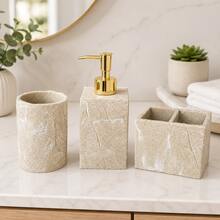 Bathroom Accessories Set, Bathroom Accessories Set, Toothbrush Holder, Soap Dispenser, Mouthwash Cup, Soap Dish, Modern Bathroom Countertop Kitchen Sink Storage Organizer - Apricot - View 8