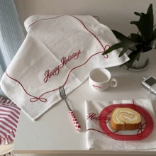 1/2/4pcs White Embroidered Bow Holiday Decorative Soft Classic Placemats & Napkins, Suitable For Wedding, Valentine's Day And Home Decor - Multicolor - View 1