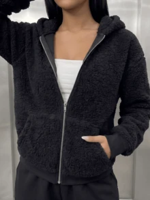 Women's Casual Fleece Balaclava Zip Up Mask Hooded Sweatshirt , Loose Fit, Face And Head Coverage, Autumn/Winter , Black Fall - Black - View 6