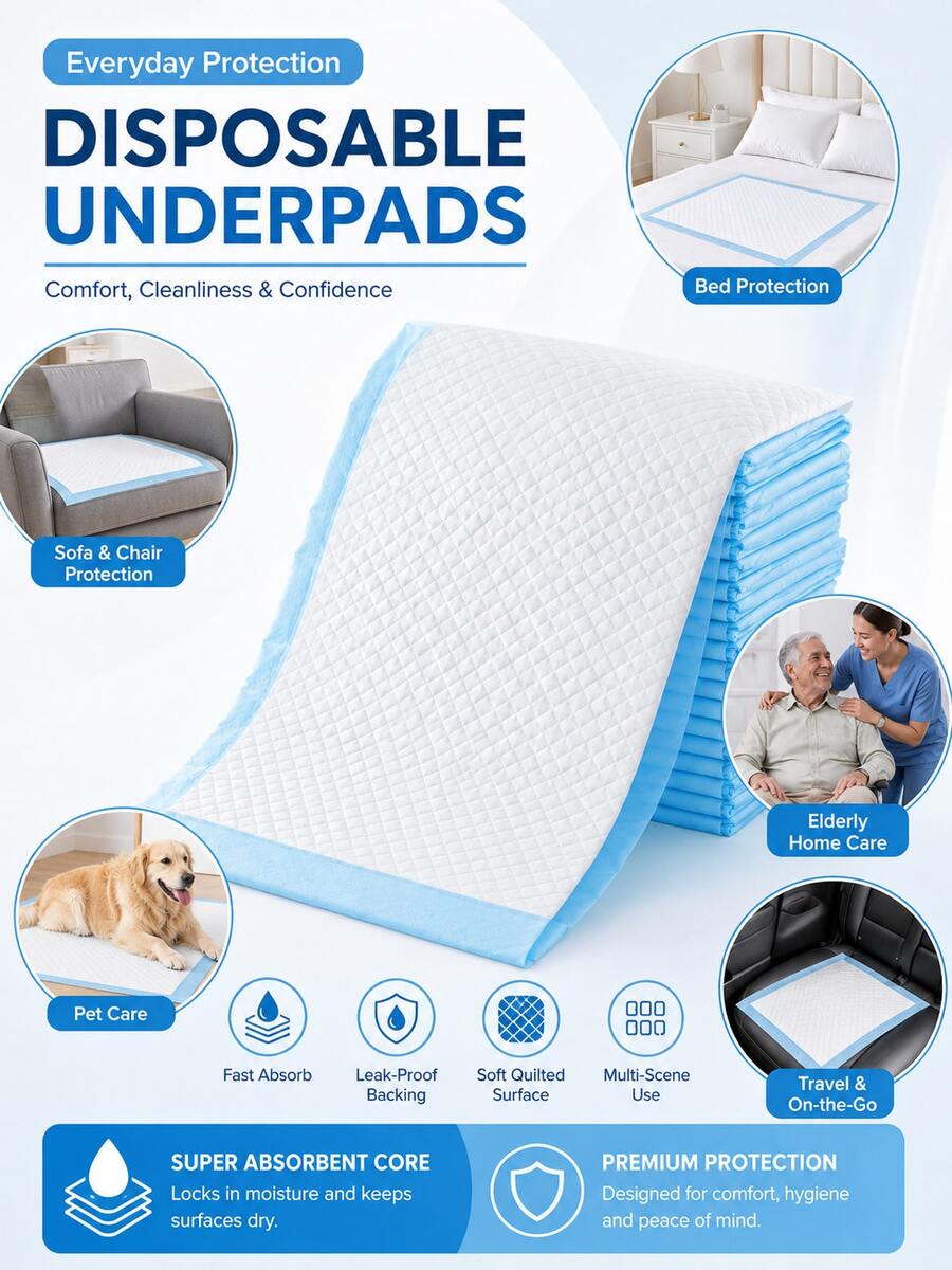 20pcs Premium Tear-Resistant Disposable Bed Pads, Super Absorbent Urine Pads, Thickened Adult Incontinence Pads, Also Suitable For Elderly; Can Also Be Used As Pet Training Pads