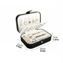 1pc Fashionable Double-Layer Jewelry Storage Box, Durable And Wear-Resistant PU Leather Exterior, Soft Skin-Friendly Velvet Interior To Protect Jewelry Surface, Multi-Slot Multi-Compartment Combination Layout, Can Neatly Store Earrings, Ear Studs, Long Necklaces, Bracelets, Rings, Solve Necklace Tangling And Jewelry Clutter Problems, Compact Size Easily Fits In Bags, Meet Home Vanity Storage And Short-Distance Travel Portable Storage Needs, Suitable For Girls' Daily Use, Multi-Functional Portable Jewelry Organizer Box - Rectangle - View 7