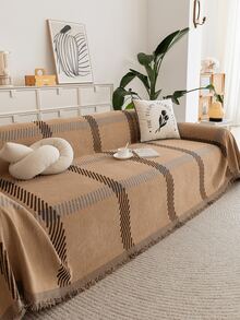 1pc Modern All-Season Chenille Sofa Cover, Pet-Friendly Anti-Scratch Sofa Slipcover, Washable, Perfect For Home Decor - Khaki - View 1