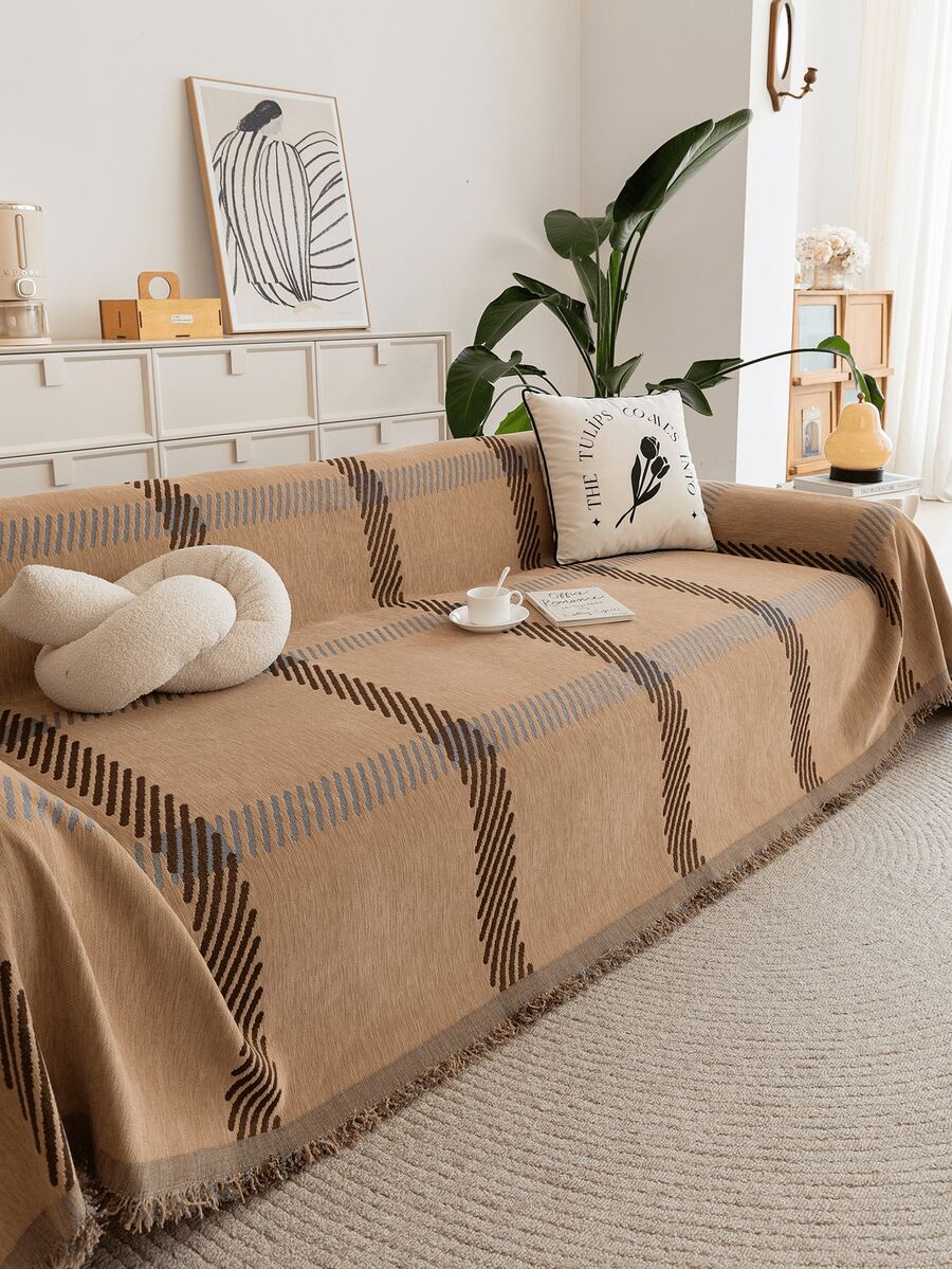 1pc Modern All-Season Chenille Sofa Cover, Pet-Friendly Anti-Scratch Sofa Slipcover, Washable, Perfect For Home Decor - Khaki - View 1