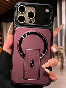 豪華磁吸支架相機保護手機殼，相容 iPhone 17 Pro Max 17 Pro 17 16 Pro Max 16 Pro 16 15 Pro Max 15 Pro 15 14 Pro Max 14 Pro 14 13 Pro Max 13 Pro 13 12 Pro Max 12 Pro 12 11，支援無線充電防震後蓋 - 櫻桃紅色 - 查看 1
