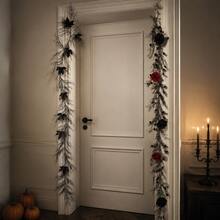 2pcs Gothic Black Rose Vine Garland, Dark Academia Style Wall Decor, Halloween Room Hanging Decoration, Artificial Flower Vine, Suitable For Bedroom, Party, Home Decor - Multicolor - View 7