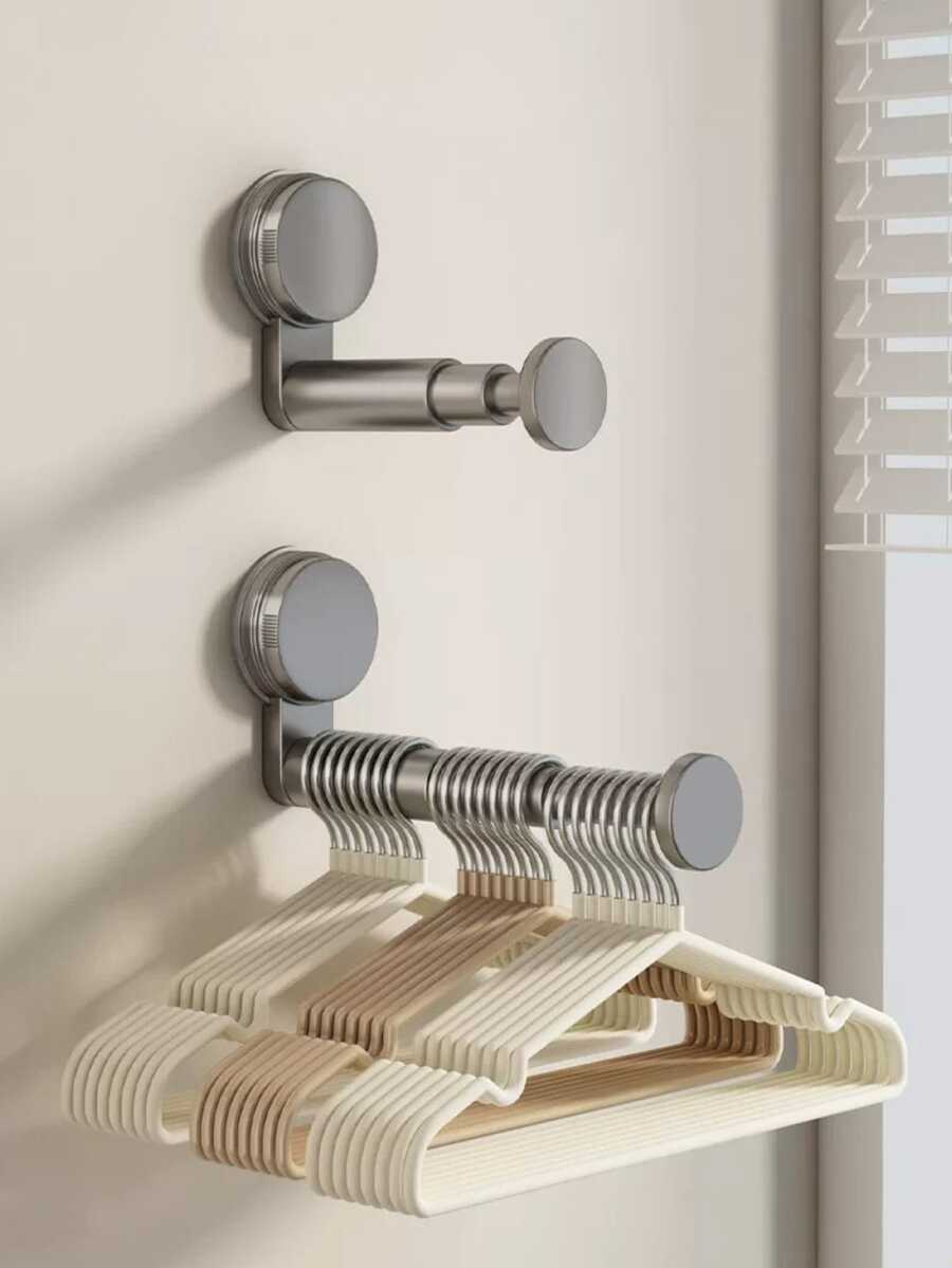 Grey White Suction Cup Hook, Adjustable Telescopic Design, Wall-Mounted Storage Solution, Balcony Wardrobe Storage Rack, Rust-Proof Easy To Clean, Multi-Functional