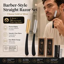 Foldable Barber Shavette Razor Kit For Men, 1 Precision Straight Edging Razor With Easy Blade Swap, Comes With 30 Anti-Scratch Single Edge Blades, Smooth Irritation-Free Shave For Beard Neckline, Barbershop Home Grooming Gift - Multi-color - View 1