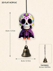 8 Peças Sinos de Vento com Caveira Pintada do Dia dos Mortos & Halloween, Decoração de Bruxa de Abóbora, Uso Interno/Externo, Som Nítido e Agradável, Adequado para Quintal, Fazenda, Festa ou como Presente - Vários estilos - Visão 8