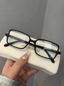 1pc Vintage Red Rectangular Clear Lens Glasses, Blocks Harmful Light, Protects Eyes, Suitable For Shopping, Reading, Computer, Phone Daily Wear - A - View 6