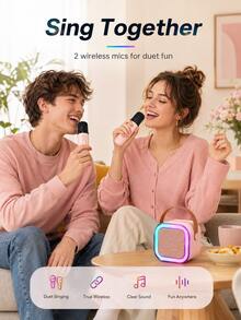 AXNEN Mini Portable Karaoke Machine, Bluetooth 5.3 Wireless Speaker With 2 Wireless Microphones, Colorful RGB Lights, Voice Effects And Vocal Removal, Supports TF Card/AUX/USB Playback, 5W Speaker For Home Karaoke, Parties And Gifts - View 3