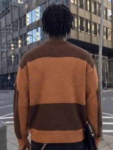 ANDREILEE Men's Fashion Street Style Casual Commute Home Versatile ETERNALITU Letter Crew Neck Long Sleeve Wide Ribbed Loose Knit Pullover Sweater Autumn/Winter - Brown - View 4