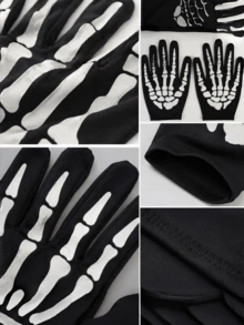 Gants de squelette d'Halloween noirs, gants de costume de fête, convenant pour Halloween et le déguisement - A - Voir 3