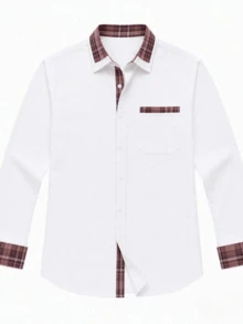 Men's Old Money Style Colorblock Trim Long Sleeve Shirt, Quiet Luxury Linen Blend Button-Up Top - White - View 5