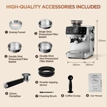 CAFELFFE 義式咖啡機、研磨一體咖啡機 20BAR、冷熱沖泡、奶泡器、內建研磨機、蒸氣功能、觸控螢幕、自清潔功能 不銹鋼機身、44級研磨精度、1.8升水箱、110g豆倉 家庭、辦公室、咖啡愛好者 - 歐規F型插(220-240V) - 查看 2