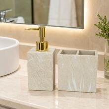 Bathroom Accessories Set, Bathroom Accessories Set, Toothbrush Holder, Soap Dispenser, Mouthwash Cup, Soap Dish, Modern Bathroom Countertop Kitchen Sink Storage Organizer - Apricot - View 12