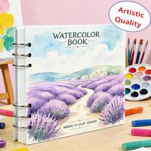 Back To School 21*21 Cm 3-Ring Metal Loose-Leaf Detachable Watercolor Sketchbook, 300g Rough Texture Watercolor Paper Notebook, Flat Lay Drawing Pad, Removable Pages For Art Class Practice, Compatible With Watercolor, Gouache, Acrylic, Ink And Illustration, Durable School Supplies For Teen Art Students And Painting Beginners - Fresh Flowers - View 1